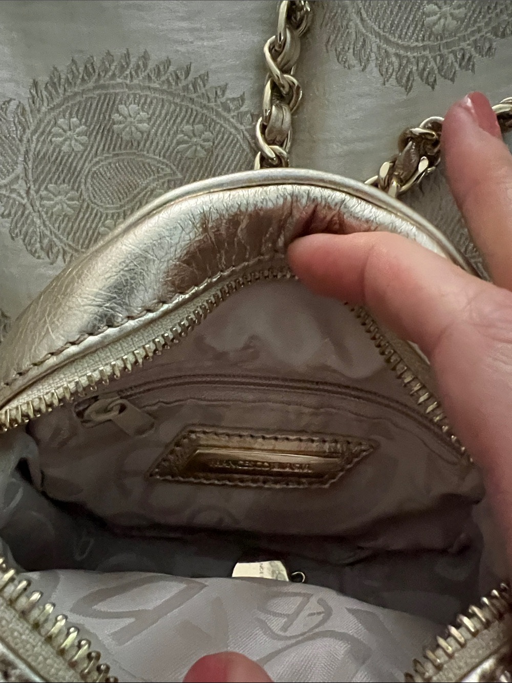 Francesco Biasia Gold Woven Round Crossbody with Chain Tassel - Picture 3 of 5